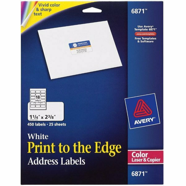 Avery 6871 1 1/4'' x 2 3/8'' White Print-to-the-Edge Address Labels, 450PK 1546871